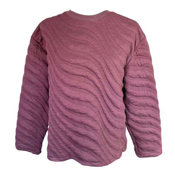 Zara Sweatshirt Womens Quilted Burgundy M Stretch L/S Preppy Prep Casual NWT - Picture 1 of 12